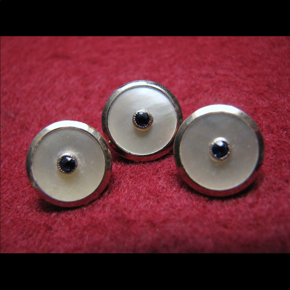 Vintage 9KT WHITE/ROSE GOLD sapphire mother of pearl button 3 AVAILABLE